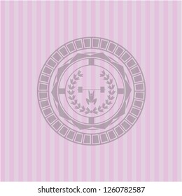 weightlifting inside of crown icon inside pink emblem