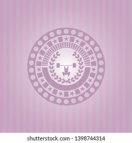 weightlifting inside of crown icon inside pink emblem. Vintage.