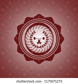 weightlifting inside of crown icon inside realistic red emblem