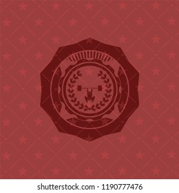 weightlifting inside of crown icon inside realistic red emblem