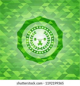 weightlifting inside of crown icon inside realistic green mosaic emblem