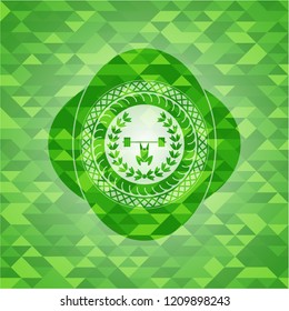 weightlifting inside of crown icon inside realistic green mosaic emblem