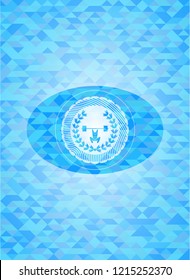 weightlifting inside of crown icon inside realistic sky blue mosaic emblem