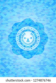 weightlifting inside of crown icon inside realistic light blue mosaic emblem