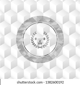 weightlifting inside of crown icon inside realistic grey emblem with cube white background
