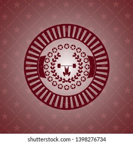 weightlifting inside of crown icon inside realistic red emblem