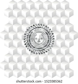 weightlifting inside of crown icon inside realistic grey emblem with geometric cube white background