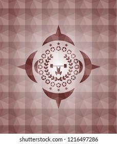weightlifting inside of crown icon inside red polygonal badge. Seamless.