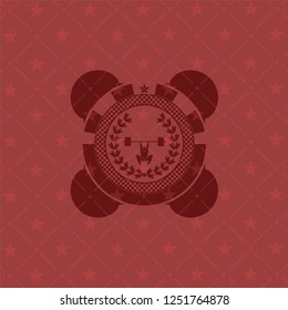 weightlifting inside of crown icon inside red emblem. Vintage.