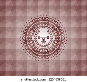 weightlifting inside of crown icon inside red seamless geometric emblem.