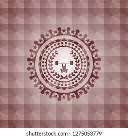 weightlifting inside of crown icon inside red geometric emblem. Seamless.