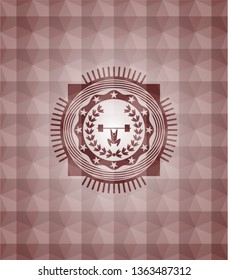 weightlifting inside of crown icon inside red seamless badge with geometric pattern.