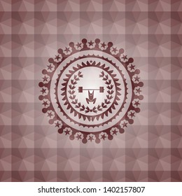 weightlifting inside of crown icon inside red polygonal badge. Seamless.