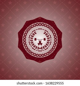 weightlifting inside of crown icon inside red emblem. Retro