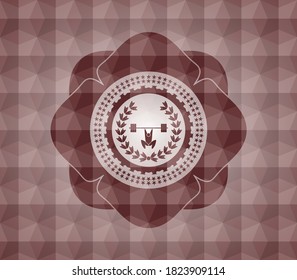 weightlifting inside of crown icon inside red seamless geometric badge. 