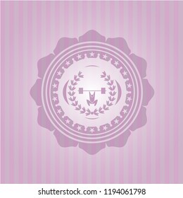 weightlifting inside of crown icon inside retro pink emblem