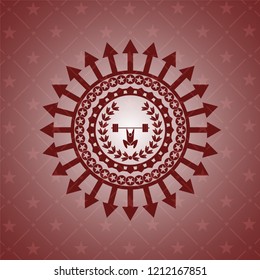 weightlifting inside of crown icon inside retro style red emblem