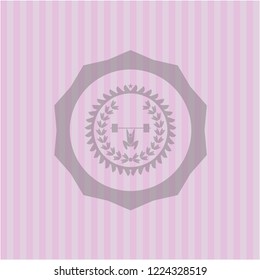 weightlifting inside of crown icon inside retro pink emblem