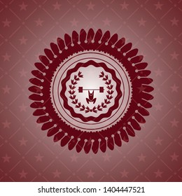 weightlifting inside of crown icon inside retro red emblem