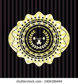 weightlifting inside of crown icon inside shiny badge