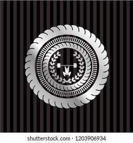 weightlifting inside of crown icon inside silver badge or emblem