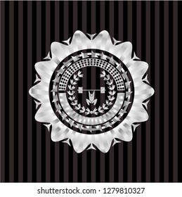 weightlifting inside of crown icon inside silver badge