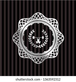 weightlifting inside of crown icon inside silver badge