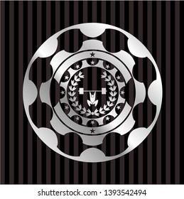 weightlifting inside of crown icon inside silver shiny badge