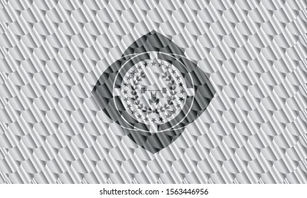 weightlifting inside of crown icon inside silver emblem. Scales pattern. Vector Illustration. Detailed.