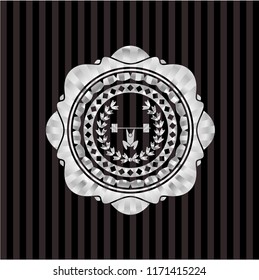 weightlifting inside of crown icon inside silvery emblem or badge
