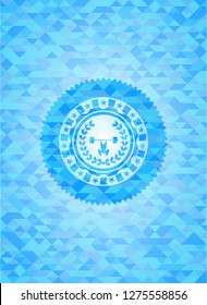 weightlifting inside of crown icon inside sky blue mosaic emblem