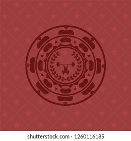 weightlifting inside of crown icon inside vintage red emblem