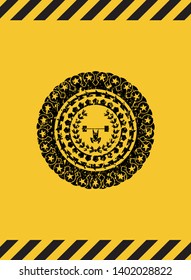 weightlifting inside of crown icon inside warning sign, black grunge emblem. Vector Illustration. Detailed.