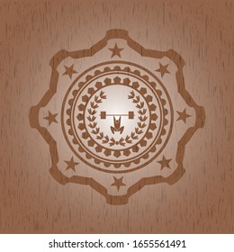 weightlifting inside of crown icon inside wood signboards
