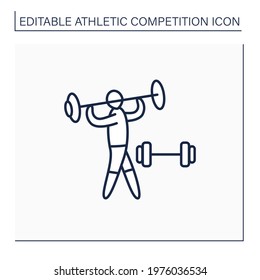 Weightlifting line icon. Athlete attempts maximum-weight lift. Olympic style sport.Athletic competition concept. Isolated vector illustration. Editable stroke