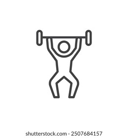 Weightlifting line icon. linear style sign for mobile concept and web design. Person lifting a dumbbell outline vector icon. Gym symbol, logo illustration. Vector graphics