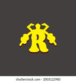 weightlifting logo letter R design, vector illustration template