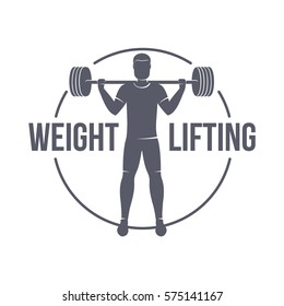 Weightlifting logo templates. Fitness, Aerobic, workout exercise in gym. Sport badges and labels. Black and white logo templates for your design. Vector illustration isolated on white background.