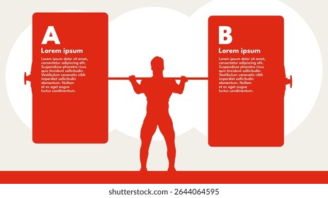 Weightlifting Man with Barbell – Infographic Template with Two Text Blocks – Vector Illustration