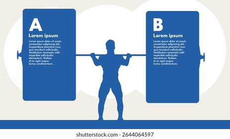 Weightlifting Man with Barbell – Infographic Template with Two Text Blocks – Vector Illustration