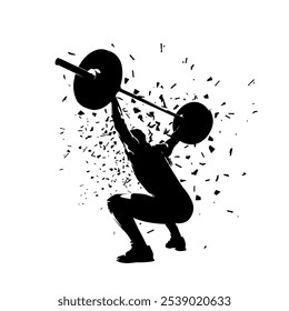 Weightlifting, man in gym, squat workout. Isolated vector silhouette