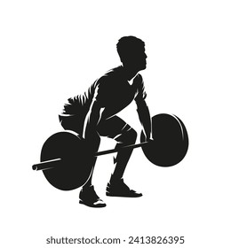 Weightlifting, man in gym, workout. Isolated vector silhouette