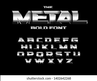 	
Weightlifting metallic style font. Set of metal bold letters with chrome and steel effect. Vector alphabet design. 