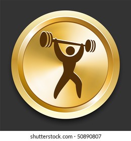 Weightlifting on Golden Internet Button Original Illustration
