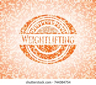 Weightlifting orange mosaic emblem with background