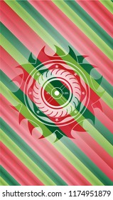 weightlifting or powerlifting plate (45 lbs) icon inside christmas style badge..
