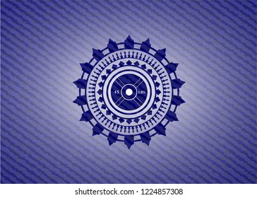 weightlifting or powerlifting plate (45 lbs) icon inside emblem with jean high quality background