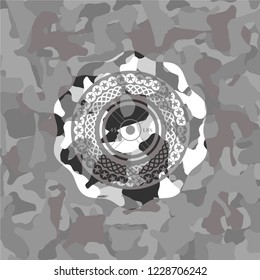 weightlifting or powerlifting plate (45 lbs) icon on grey camouflaged texture