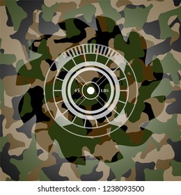 weightlifting or powerlifting plate (45 lbs) icon on camo pattern