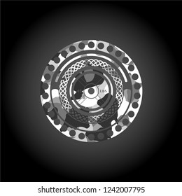 weightlifting or powerlifting plate (45 lbs) icon inside grey camouflage emblem
